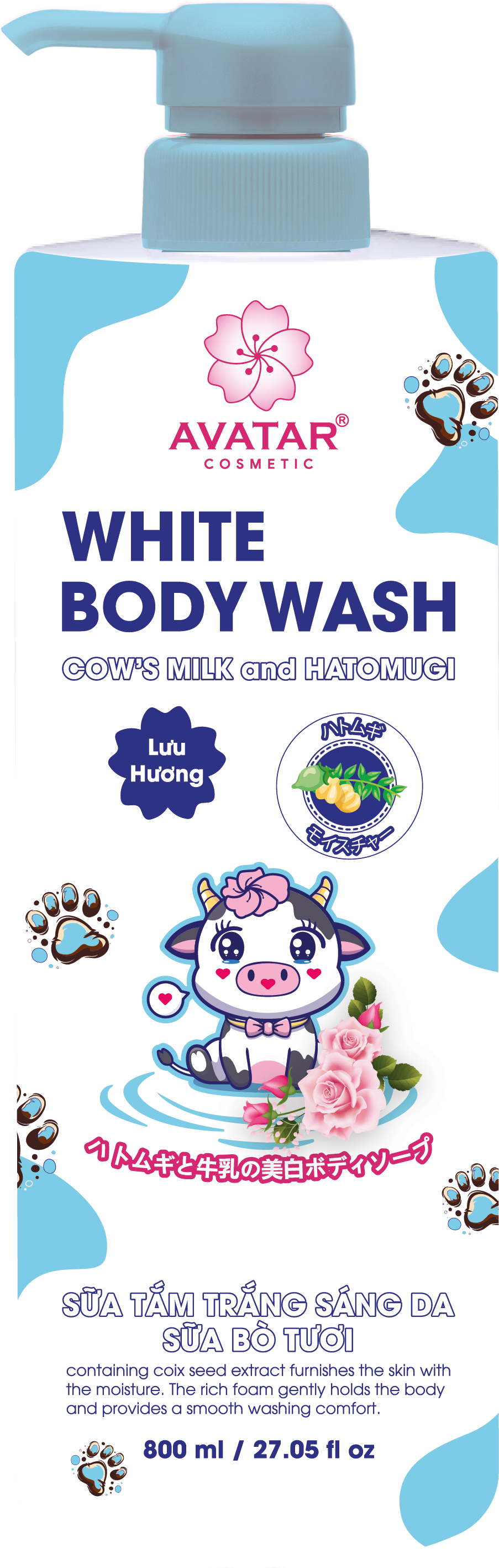 Sữa Tắm Trắng Sáng Da Sữa Bò Tươi - Avatar White Body Wash (800 mL)