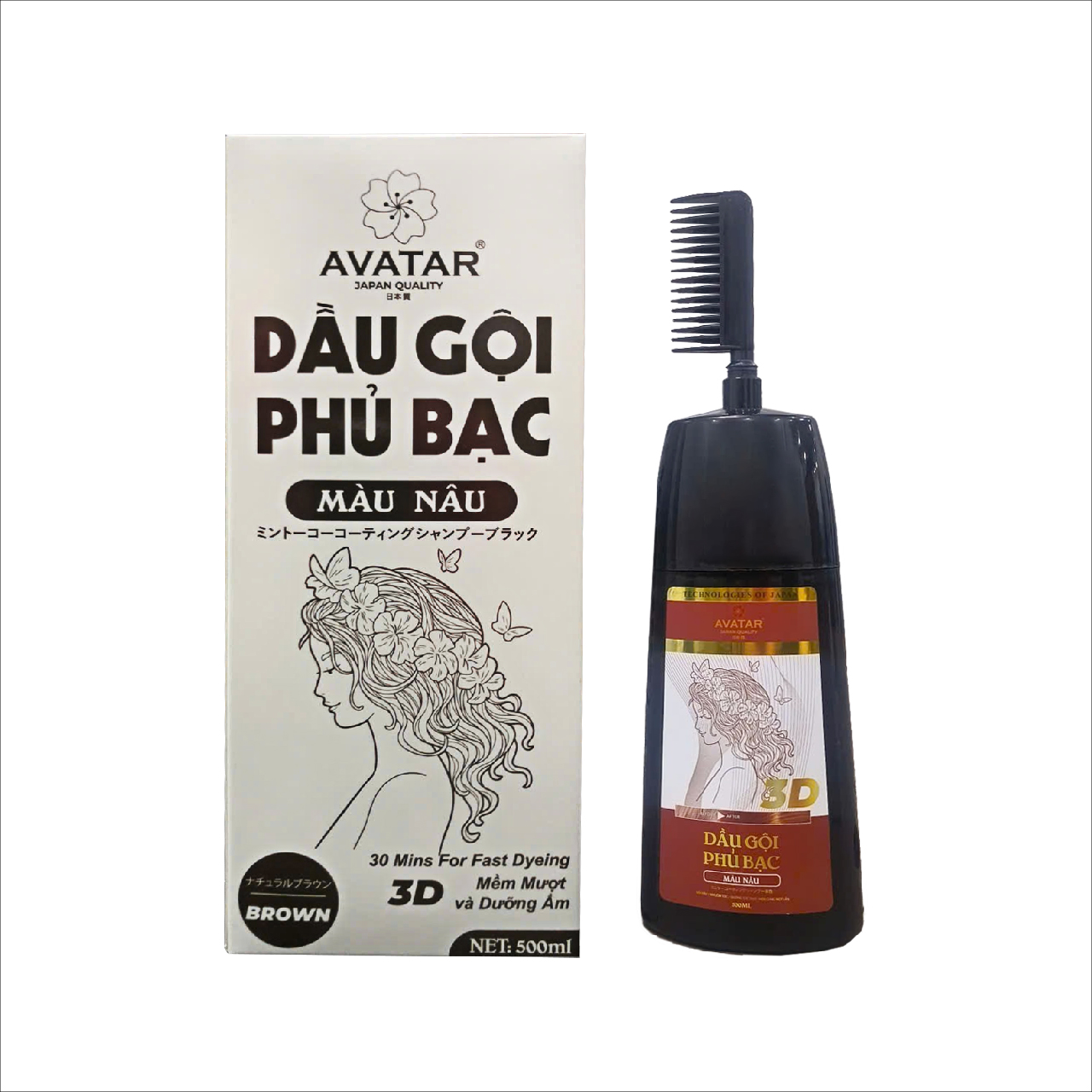 Dầu Gội Phủ Bạc Thảo Dược Avatar Dạng Chai 500ml ( Màu Nâu )